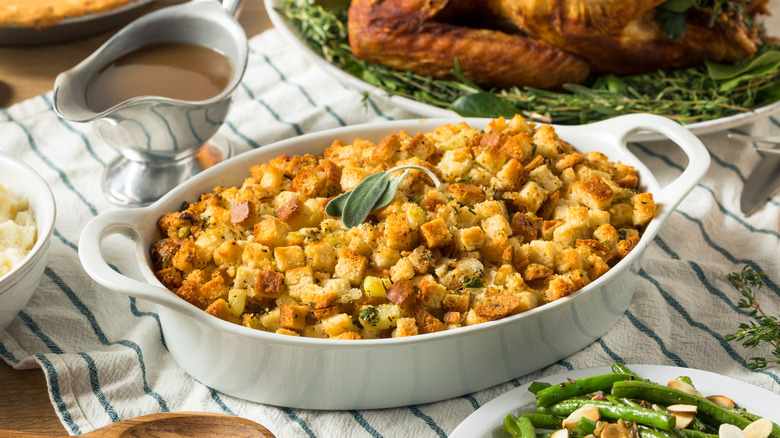 Holiday dressing in a serving dish