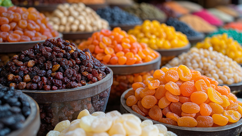 A variety of different dried fruits