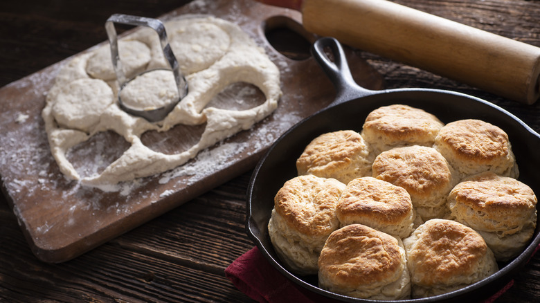 Biscuit dough on cutting board