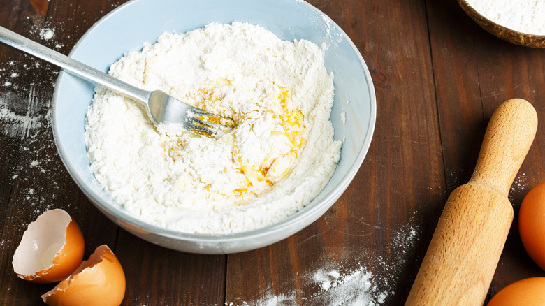 dough in bowl with fork