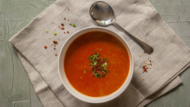 tomato soup with spoon