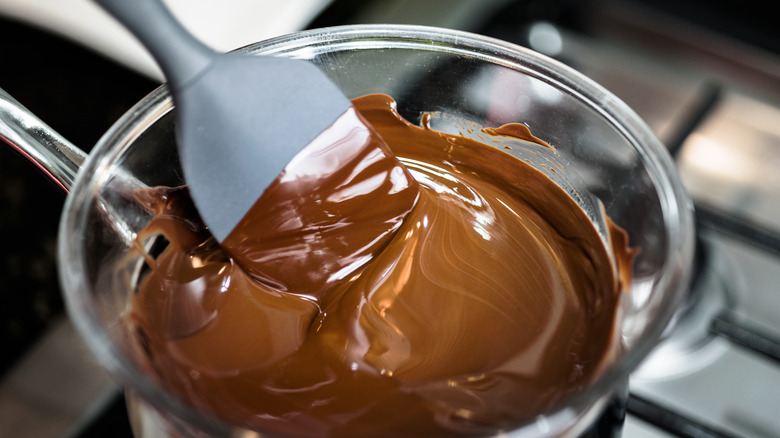 mixing chocolate in bowl