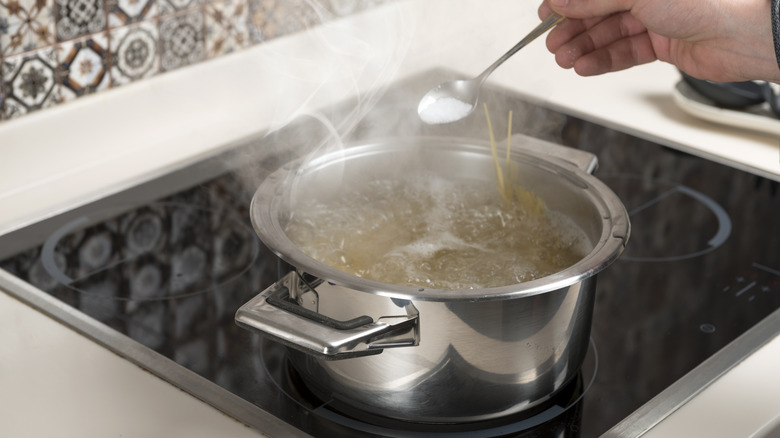 salt added to boiling pasta