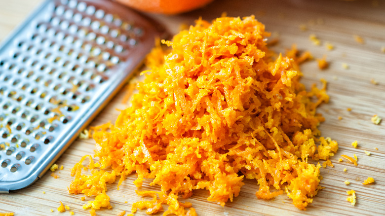 orange zest on cutting board