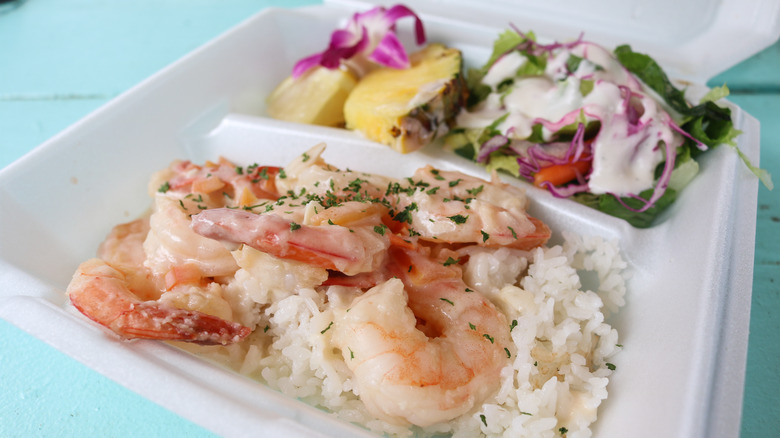 Garlic shrimp plate lunch