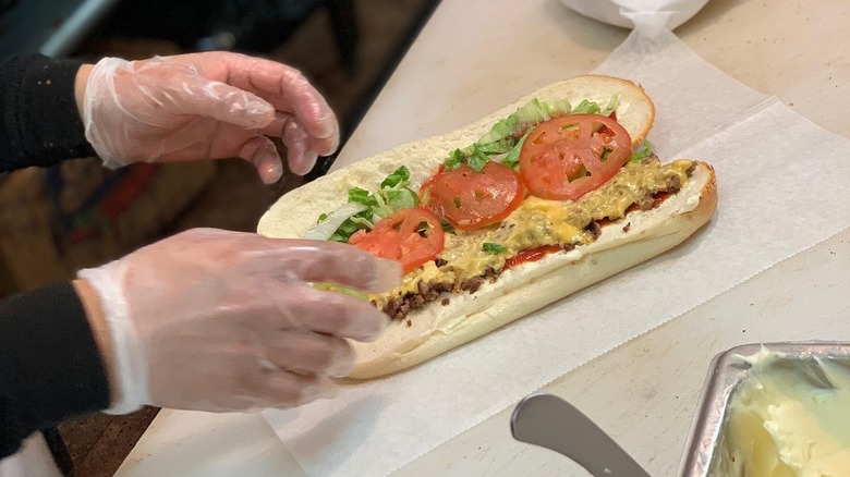 chopped cheese sandwich assembly