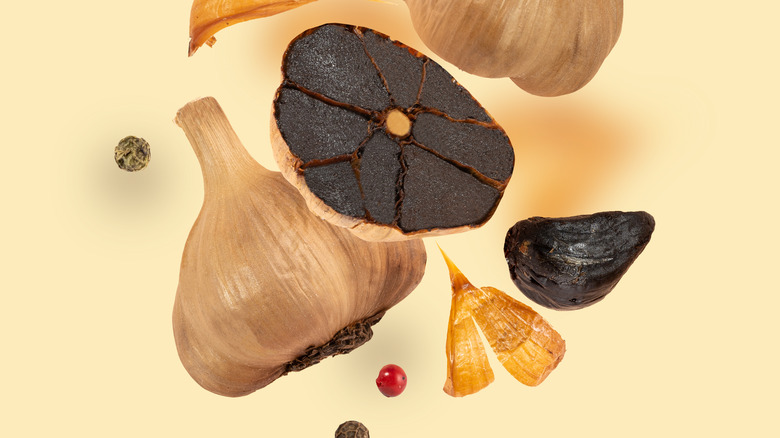 halved black garlic bulb