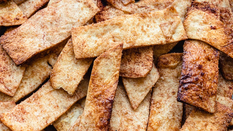 Tortilla chips covered in cinnamon sugar