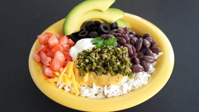 burrito bowl with hollandaise-style sauce from Cafe Yumm!
