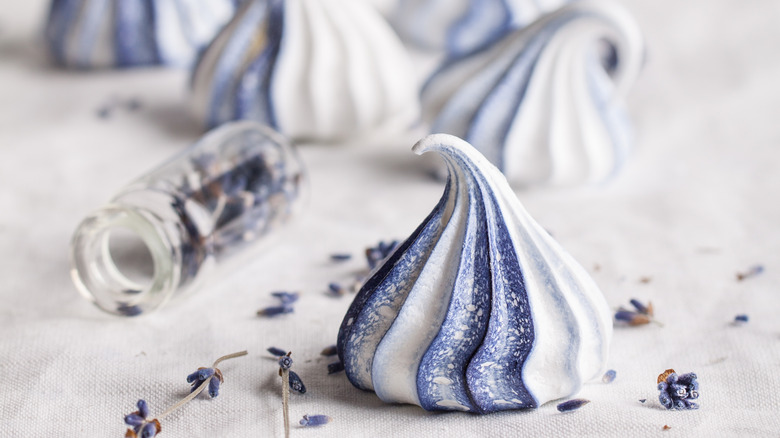 Lavender striped meringues