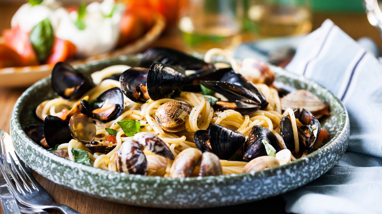 soup with steamed clams and other shellfish