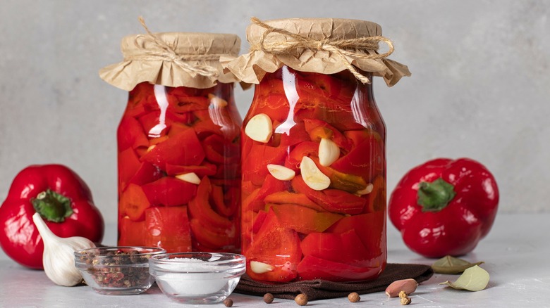 jars of pickled red peppers