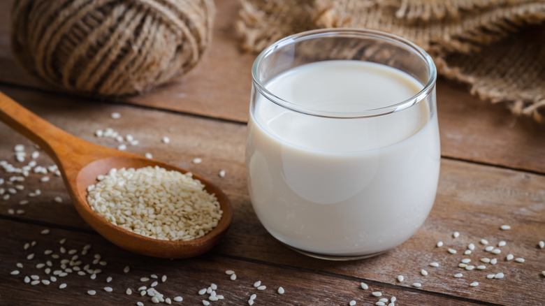 sesame milk in glass 