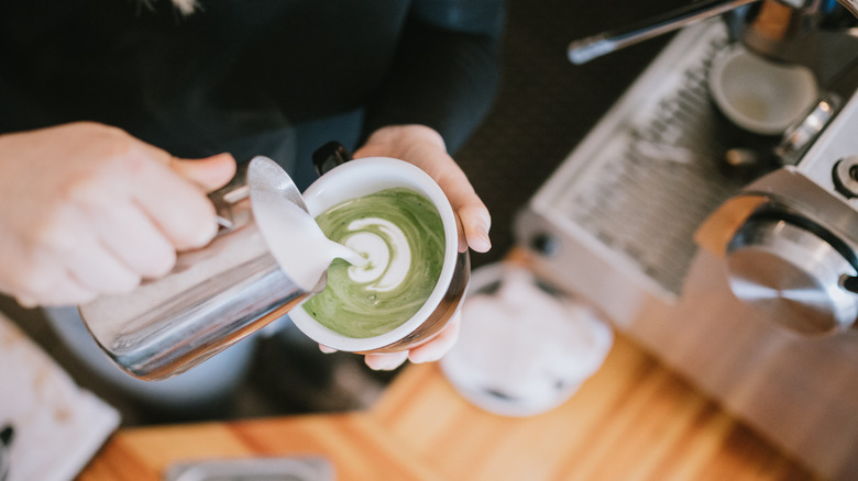 Matcha latte in cup