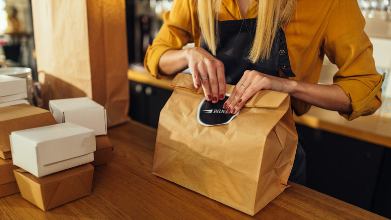 Packing up a takeout order