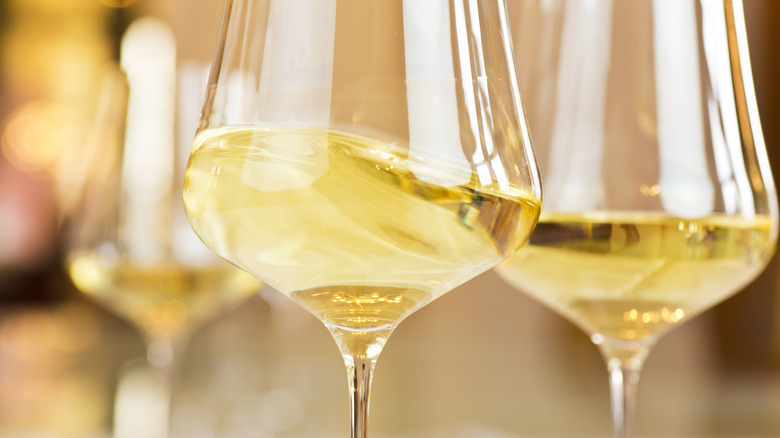 close up glasses of white wine