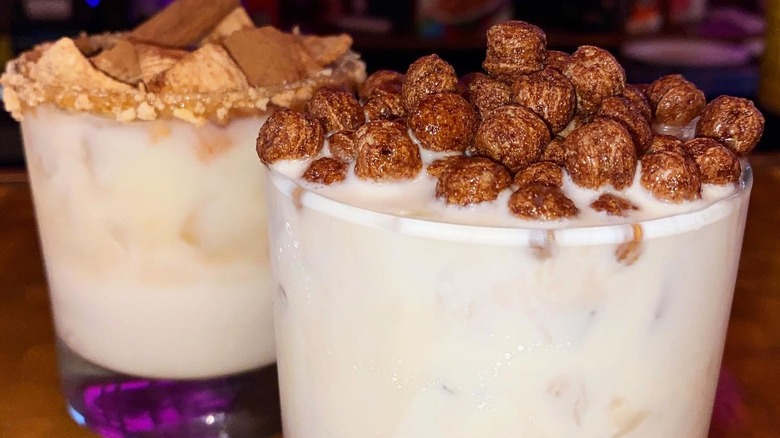 cereal-topped cocktails on bar