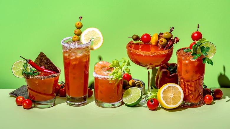 garnished bloody mary cocktails