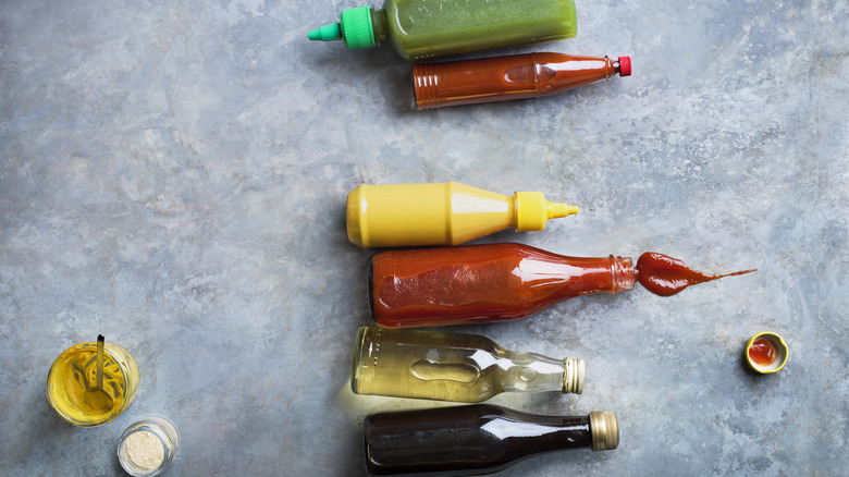 Bottles and jars of condiments