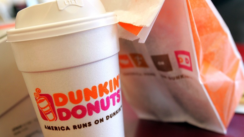 Dunkin' bag and hot drink