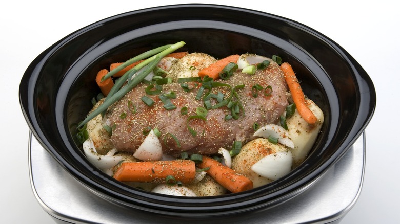 Pork with vegetables in slow cooker