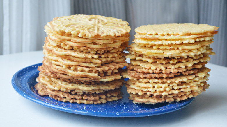 stack of pizzelle cookies