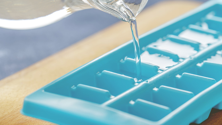 Water pouring into ice cube tray