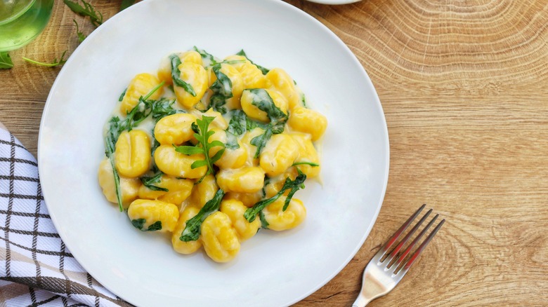 Dish of creamy gnocchi pasta