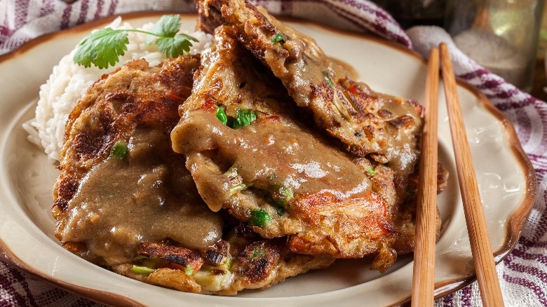 Egg foo young with gravy