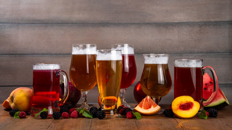 various glasses of fruit cider