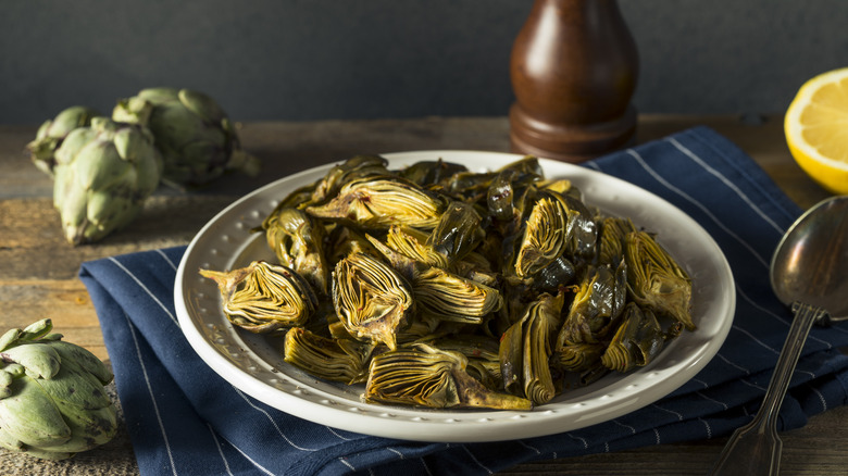 halved baby artichokes