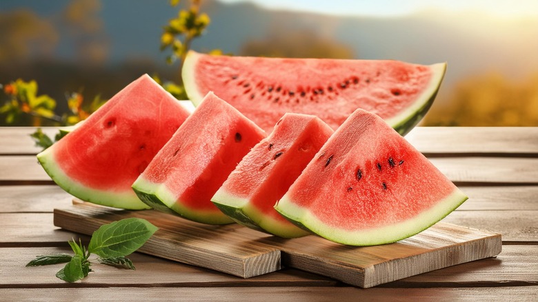 sliced watermelon outside