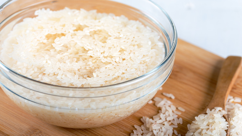 Bowl of soaking rice