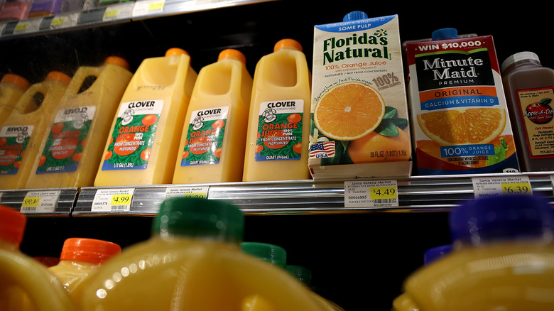 orange juice section in grocery store