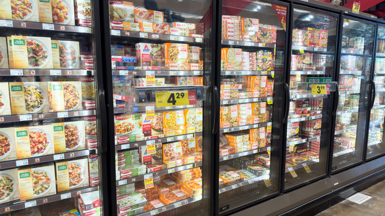 frozen dinner aisle at a grocery store