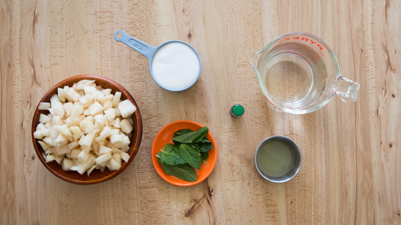 pear sorbet ingredients on table