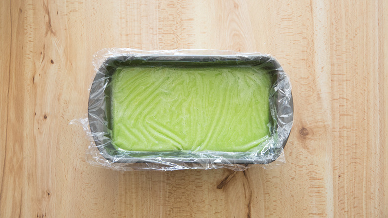 unfrozen pear sorbet in pan
