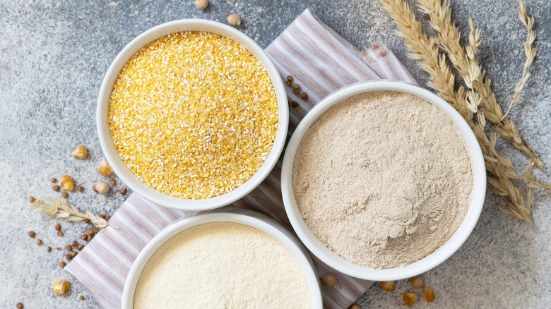 three flours in bowls