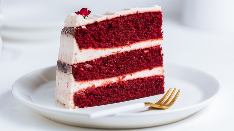 A slice of red velvet cake