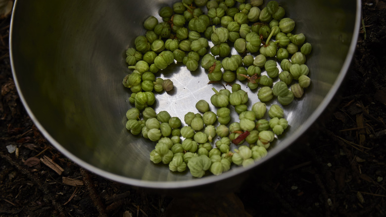 capers in metal bowl