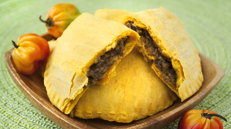 Jamaican beef patty in dish
