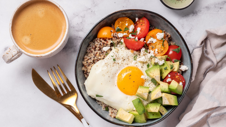 Quinoa, egg, avocado, and tomatoes