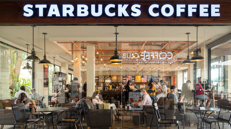 People wearing masks at Starbucks