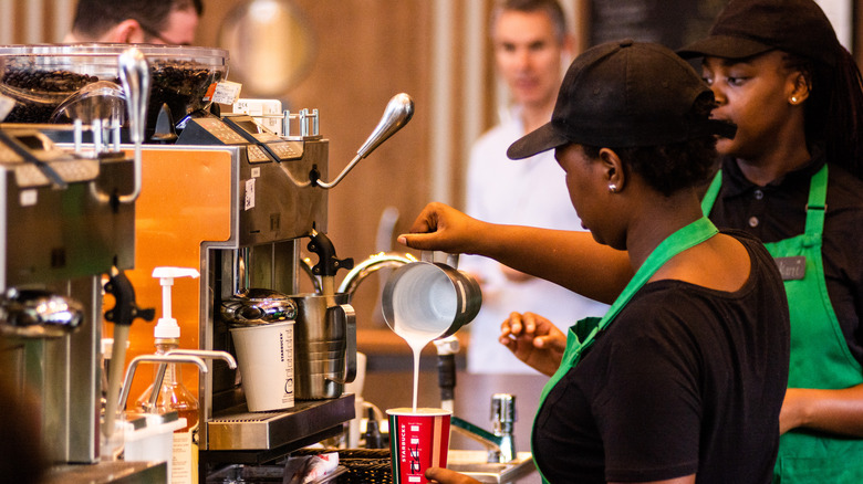 Starbucks baristas working