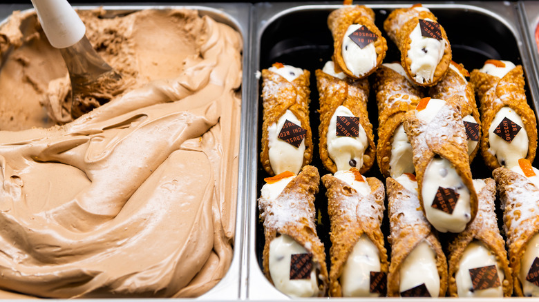 Ice cream and cannoli side by side