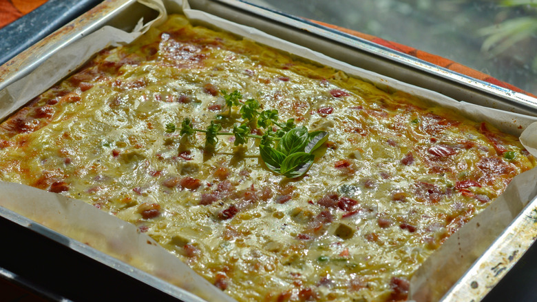 Eggs and veggies baked on sheet pan