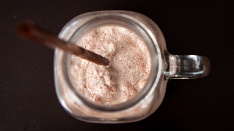 frozen chocolate milk in a mason jar