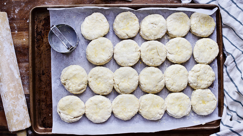 Pan of biscuits ready to bake