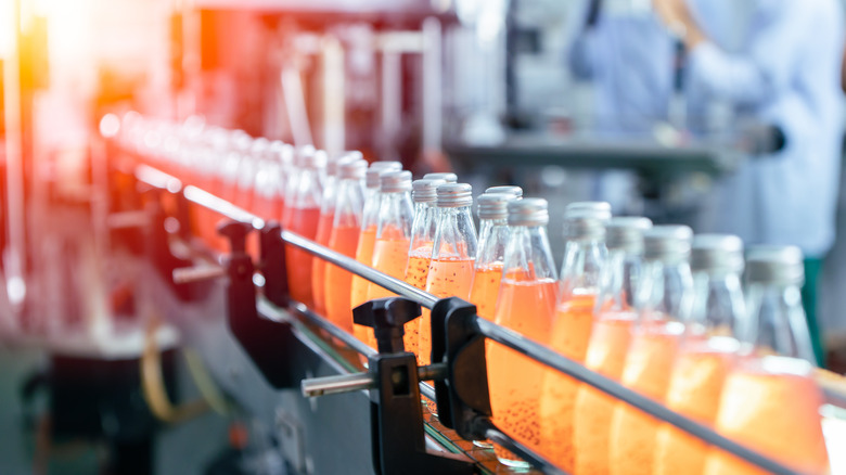 bottled drinks on a conveyor belt