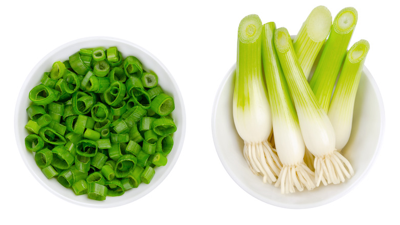 Three bowls of scallions